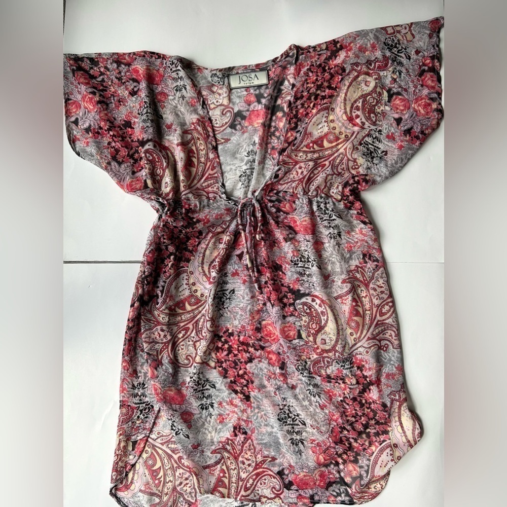 JOSA TULUM chiffon beach dress coverup red paisley pattern print - Picture 8 of 8